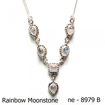 Natural rainbow moonstone silver 925 necklace